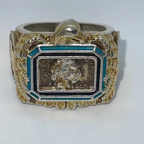 18karat Gold & Sterling Silver Buffalo/Native Ring - Picture 1 of 4